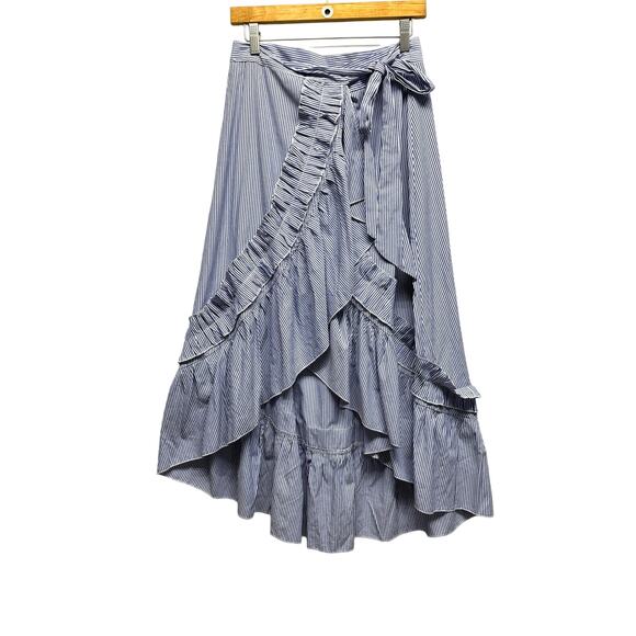 Listicle Hi-Lo Skirt Multi Tiered Wrap Stripes Gray White L Resort Beach Cruise - Picture 1 of 11